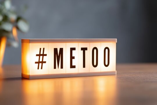 Illuminated metoo sign on a table