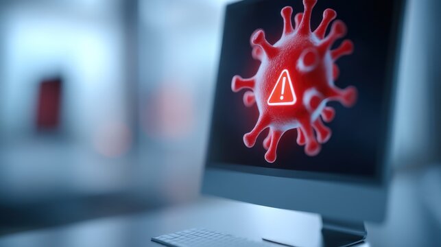 Computer screen with virus warning