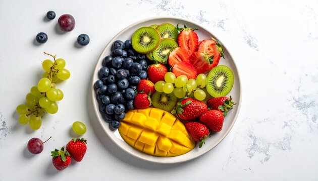 Bunte Obstplatte mit frischen Beeren und exotischen Fr&uuml;chten