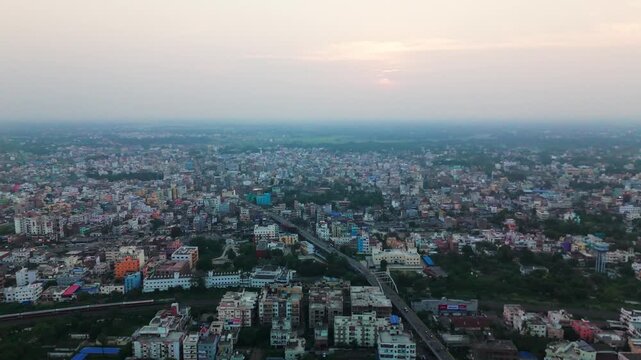 4K Aerial Top down Buildings and Apartment with Multiple Building aerial. Urban Buildings and Apartment at bridge road at Delhi. Cinematic cityscape drone shot. Noida Buildings.
