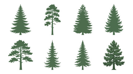 Set of evergreen coniferous tree silhouettes © Miko