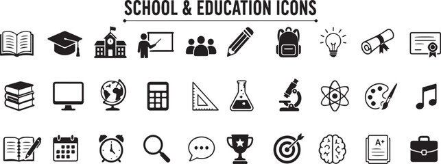 School and education icons set for learning and academic themes © Rujina