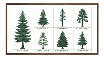 Various coniferous tree species illustration © Verilux