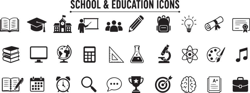 School and education icons set for learning and academic themes