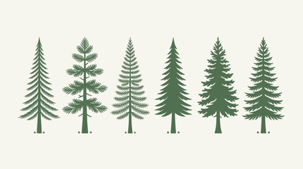 Obraz premium Variety of evergreen trees silhouette collection