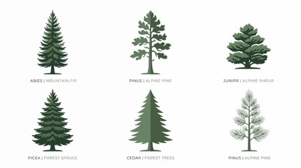 Obraz premium Various conifer tree illustrations
