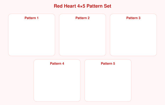 Red heart patterns, seamless designs, 5 piece set, pink background, Valentine's Day templates
