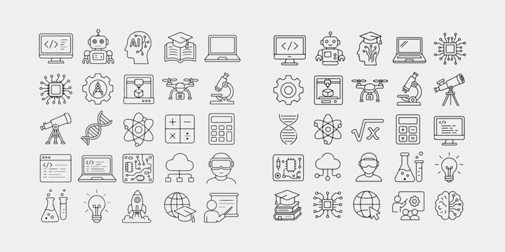 Science technology engineering and math stem icons for educational and technological concepts