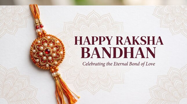 Happy raksha bandhan traditional indian rakhi thread with ornate gold and red beads