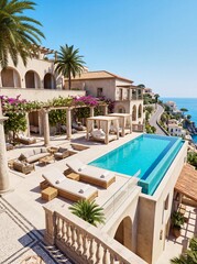 Fototapeta premium Elegant infinity pool at a Mediterranean coastal resort