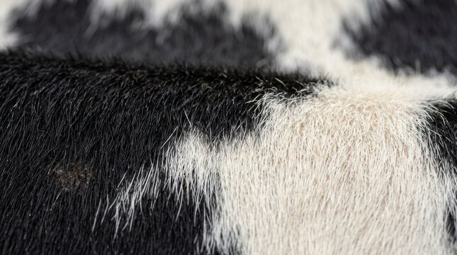 Macro Shot of Natural Black and White Cowhide Fur Texture