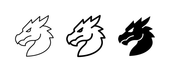 Fototapeta premium Dragon Head Icons, Mythical Creature Vector Graphics, Fantasy Beast Symbols, Fierce Animal Emblems