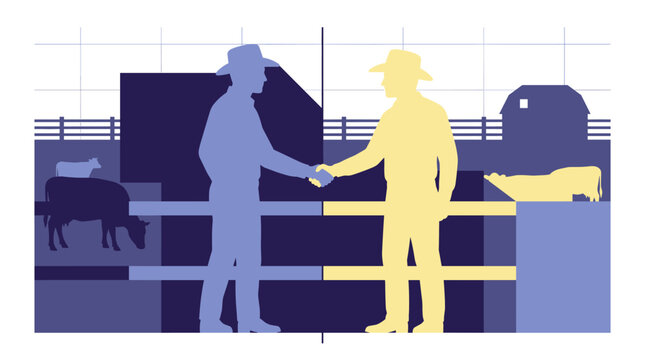 Two Farmers Shaking Hands in Agricultural Partnership Illustration