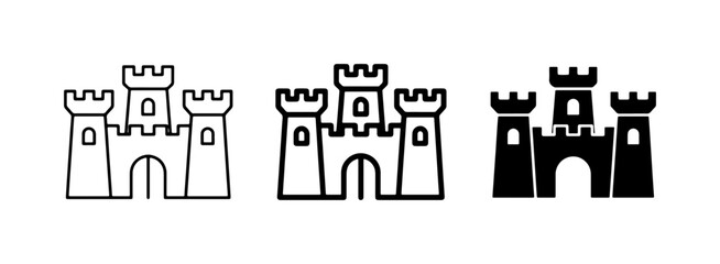 Castle Icons Set, Medieval Fortress Vector Graphics, Royal Palace Symbols, Historic Building Illustrations © Renu