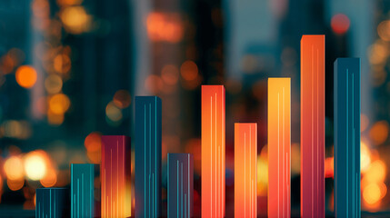 Fototapeta premium A colorful graph representing data trends with a city skyline in the background. The image captures the essence of financial progress and modern urban development.