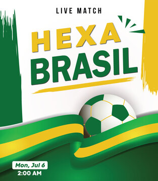 brazil football match design with soccer ball and brazil flag ribbon