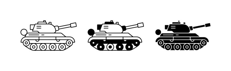 Military Tank Icons, Armored Vehicle Vector Graphics, Combat Machine Illustrations © Munia