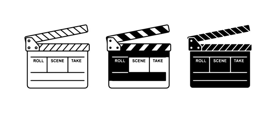 Film Clapperboard Icons: Production Slate, Movie Making, Cinema Set, Vector Graphics