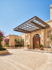 Obraz premium Luxury Mediterranean resort architecture in a coastal setting