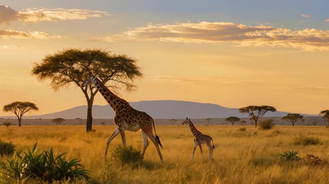 giraffe at sunset