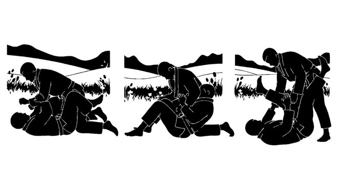 Silhouette of person falling in three sequential stages.