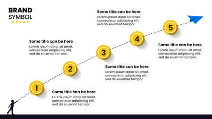 Infographic template. Paper plane with line and 5 points © kuliperko