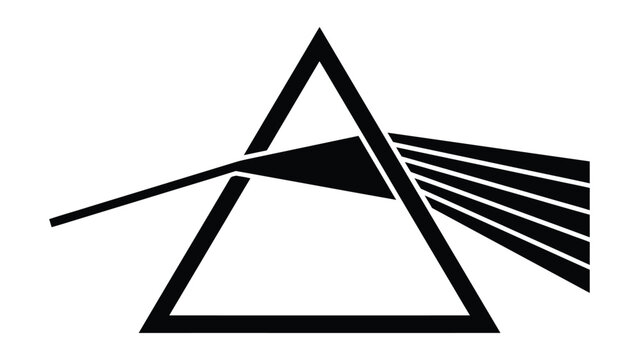 Abstract triangular prism icon with light refraction effect on white