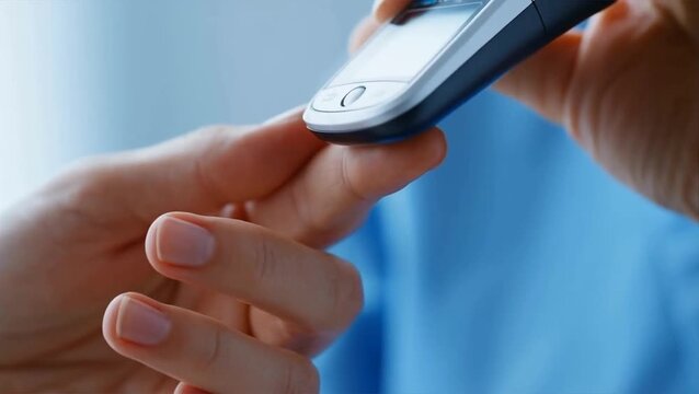 A doctor is healing a patient by checking blood sugar levels with a device.