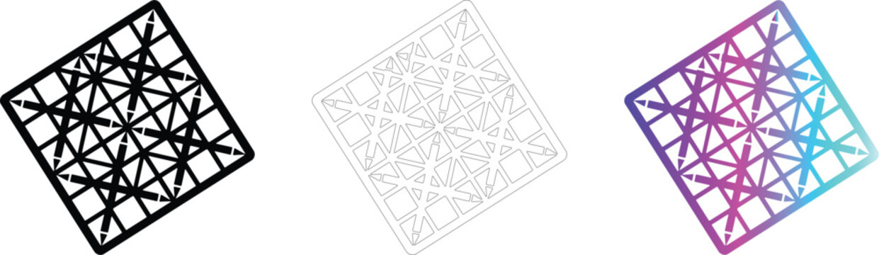 Abstract geometric grid icon with crossing linear patterns isolated vector silhouette