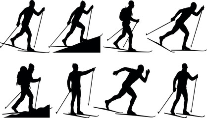Naklejka premium Cross Country Skiing Silhouette Collection with Nordic Skiers and Winter Sports PosesCross Country Skiing Silhouette Collection with Nordic Skiers and Winter Sports Poses