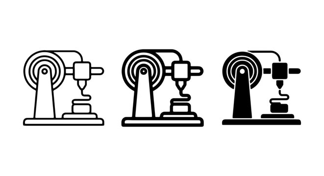 3D Printer Icons, Additive Manufacturing Machine Vector Set, Modern Technology Equipment
