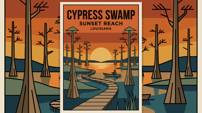 Cypress swamp sunset scenic view