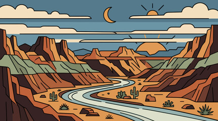 Desert canyon river landscape illustration © Sigma