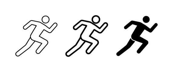 Running man icon set, black runner silhouette and outline vector, sprinting person symbols for sports app © Tohim