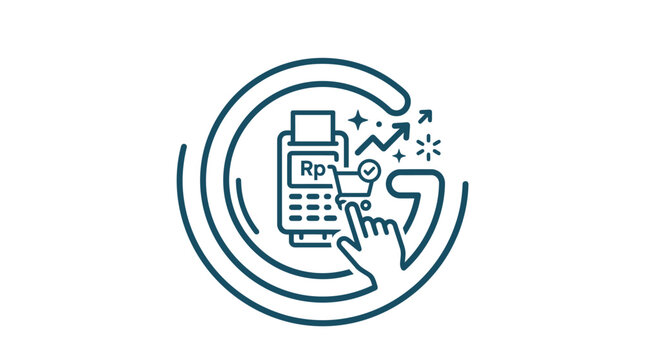 Digital Payment Icon: Hand Clicking Shopping Cart on POS Machine with Growth Chart