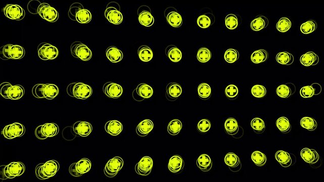 Abstract yellow plus signs motion grid animation background showing symbols