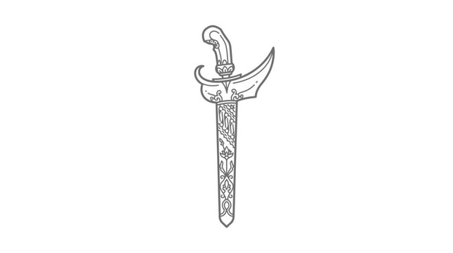 Ornate Kris Dagger Illustration: Traditional Indonesian Weapon, Cultural Symbol, Vector Art