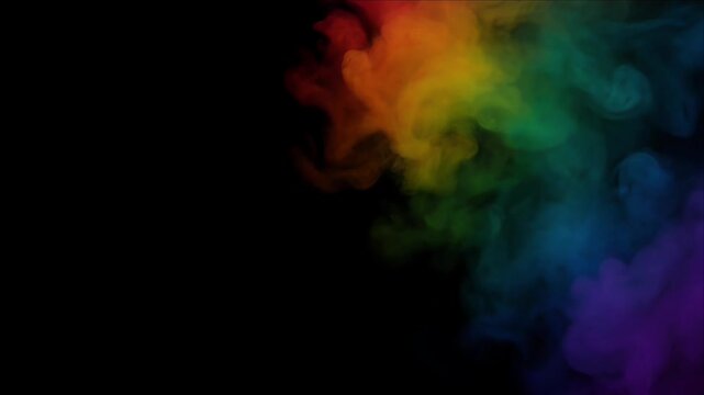 Cinematic colorful smoke cloud background gradient abstract art with vivid rainbow vapor swirling dark air, dreamy atmosphere motion vibrant texture creative backdrop and copy space for poster banner