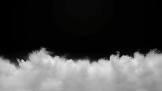 Cinematic smoke cloud background white fog border black sky dramatic atmosphere abstract texture dreamy mood design element for creative art project with soft white fog layer dark black space minimal