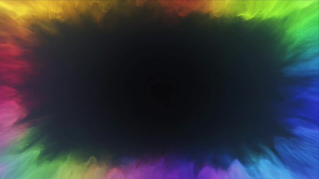 Cinematic smoke cloud background with vibrant rainbow color abstract frame and copy space for text design banner or poster layout with colorful vapor border around dark center space for logo