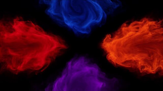 Cinematic smoke cloud background with red blue orange purple flame swirl and red orange fire effect dark black space design for fantasy magic mood dramatic abstract banner modern poster dreamy