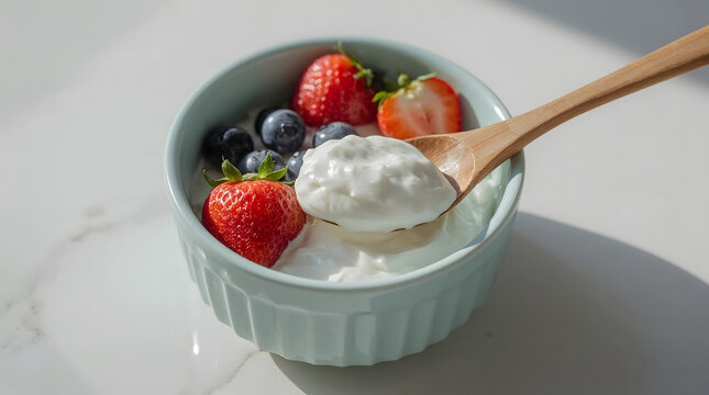 Creamy Yogurt with Strawberries and Blueberries &ndash; Healthy Fresh Berry Breakfast Bowl	