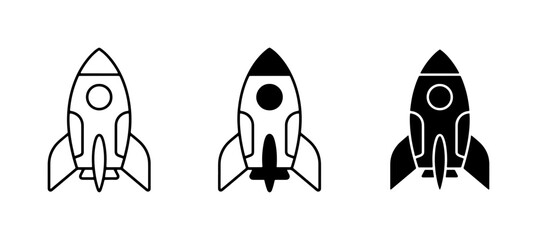 Rocket Ship Icons, Space Exploration Vector Graphics, Futuristic Transport Symbols © Bithy