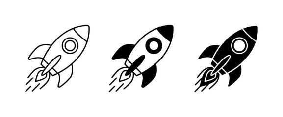 Rocket Ship Icons, Space Exploration Vector Graphics, Launch and Speed Symbols, Set of 3 © Bithy