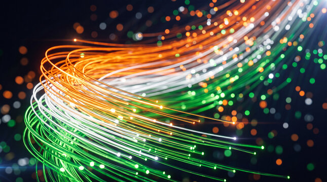 Glowing fiber optic light trails on dark background for 15 August 80th Independence Day and 79th Anniversary celebration