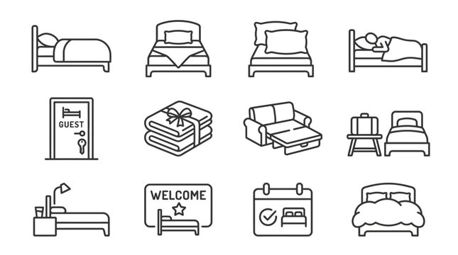 Hotel Icons: Beds, Furniture, Amenities, and Services Collection