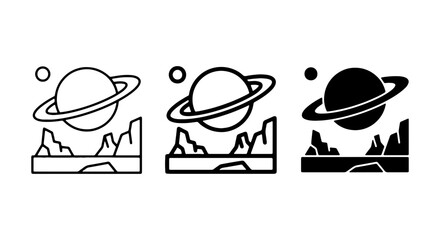 Saturn Planet Icons, Space Landscape Graphics, Cosmic Celestial Vector Set © Noman