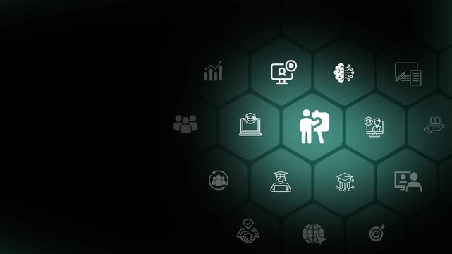 Digital training representation concept. Innovative e-learning tools aimed at skill enhancement, knowledge sharing, and professional growth in educational contexts. Animation of 4k video. 