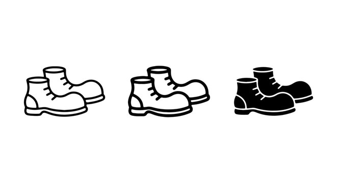 Work Boots Icons, Safety Footwear Vector Graphics, Industrial Shoe Symbols