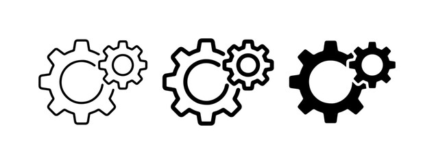 Gear Icons Set: Mechanical Engineering, Industry, Technology Solutions, Business Process, Teamwork Collaboration, System Mechanics, Machine Parts © Sahin